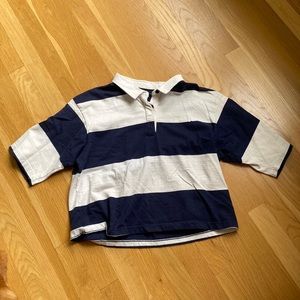 American Eagle navy and white striped collared cropped top